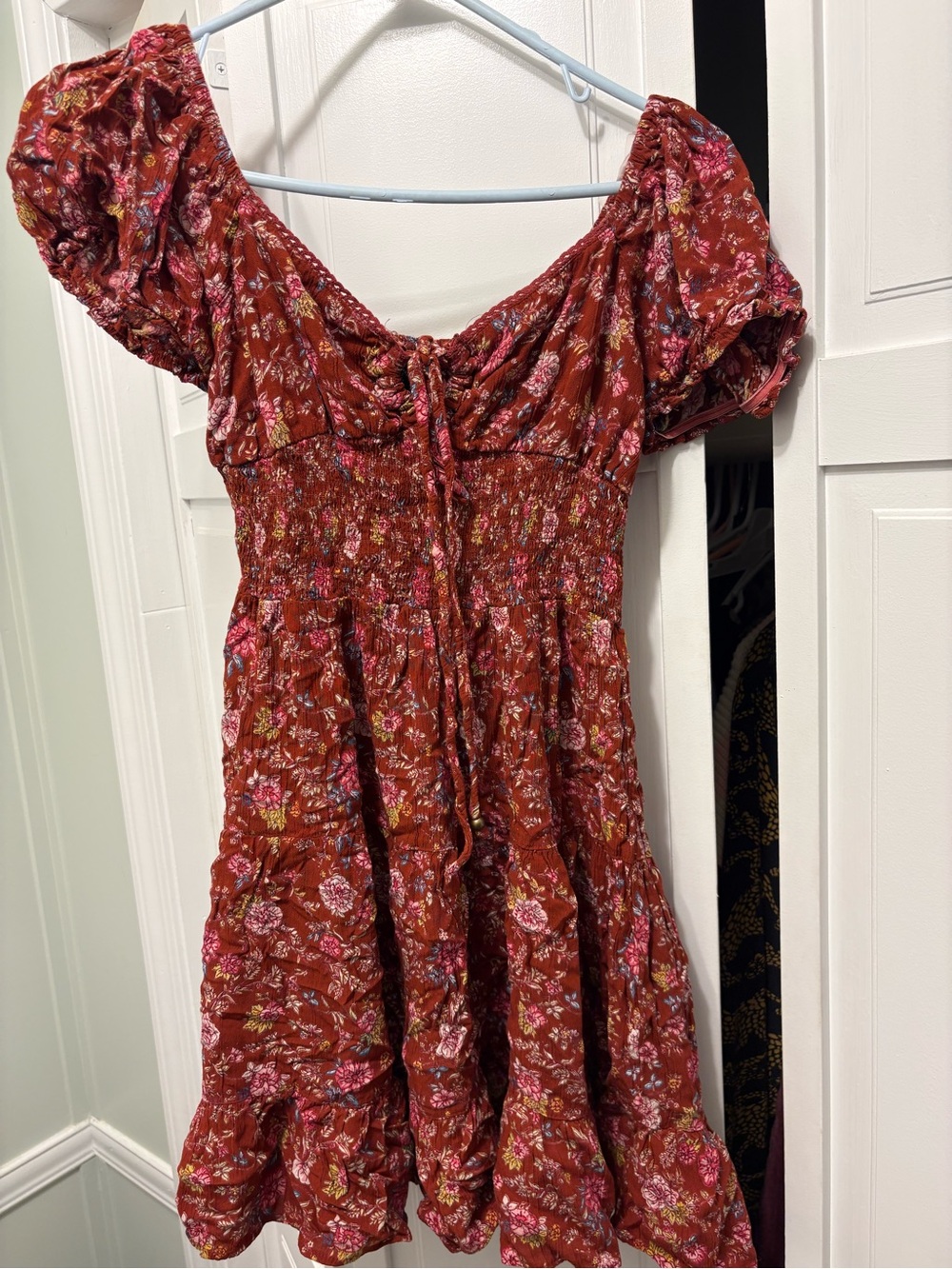 Angie Rust Floral Midi Dress with Pink & Yellow Blooms
